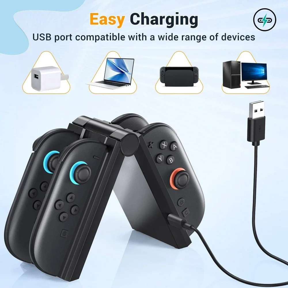 Switch 2 Joy-Con Charging Dock 4-in-1 Foldable Controller Charger Station Black‎